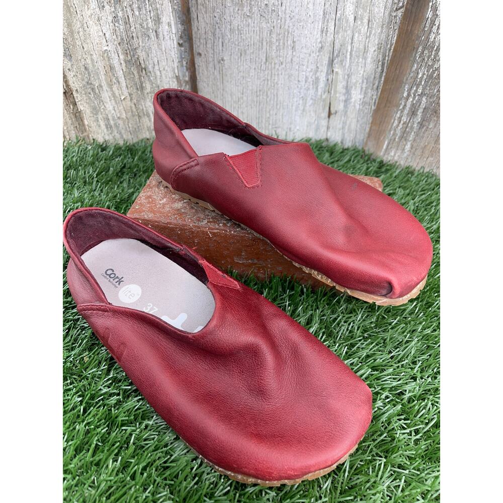OTZ Shoes Red Leather Cork Minimalist Slip-on Shoes Women's EU37 US 6